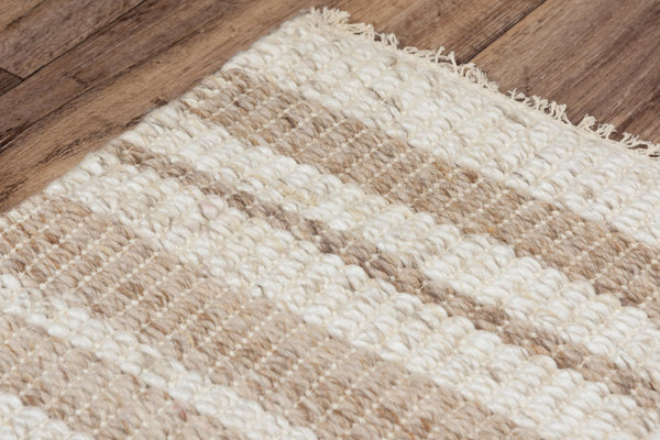 Alora Decor Sun Hand-Woven Beige Rug With Ivory Stripes And Fringe, 80% Wool/20% Polyester Durable Comfort 5' x 7'6" 00300310637040576