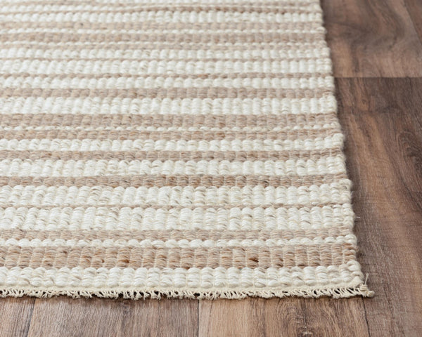 Alora Decor Sun Hand-Woven Beige Rug With Ivory Stripes And Fringe, 80% Wool/20% Polyester Durable Comfort 5' x 7'6" 00300310637040576