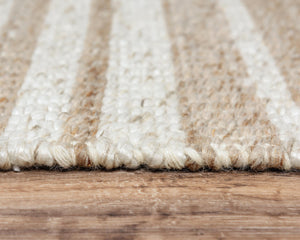 Alora Decor Sun Hand-Woven Beige Rug With Ivory Stripes And Fringe, 80% Wool/20% Polyester Durable Comfort 5' x 7'6" 00300310637040576