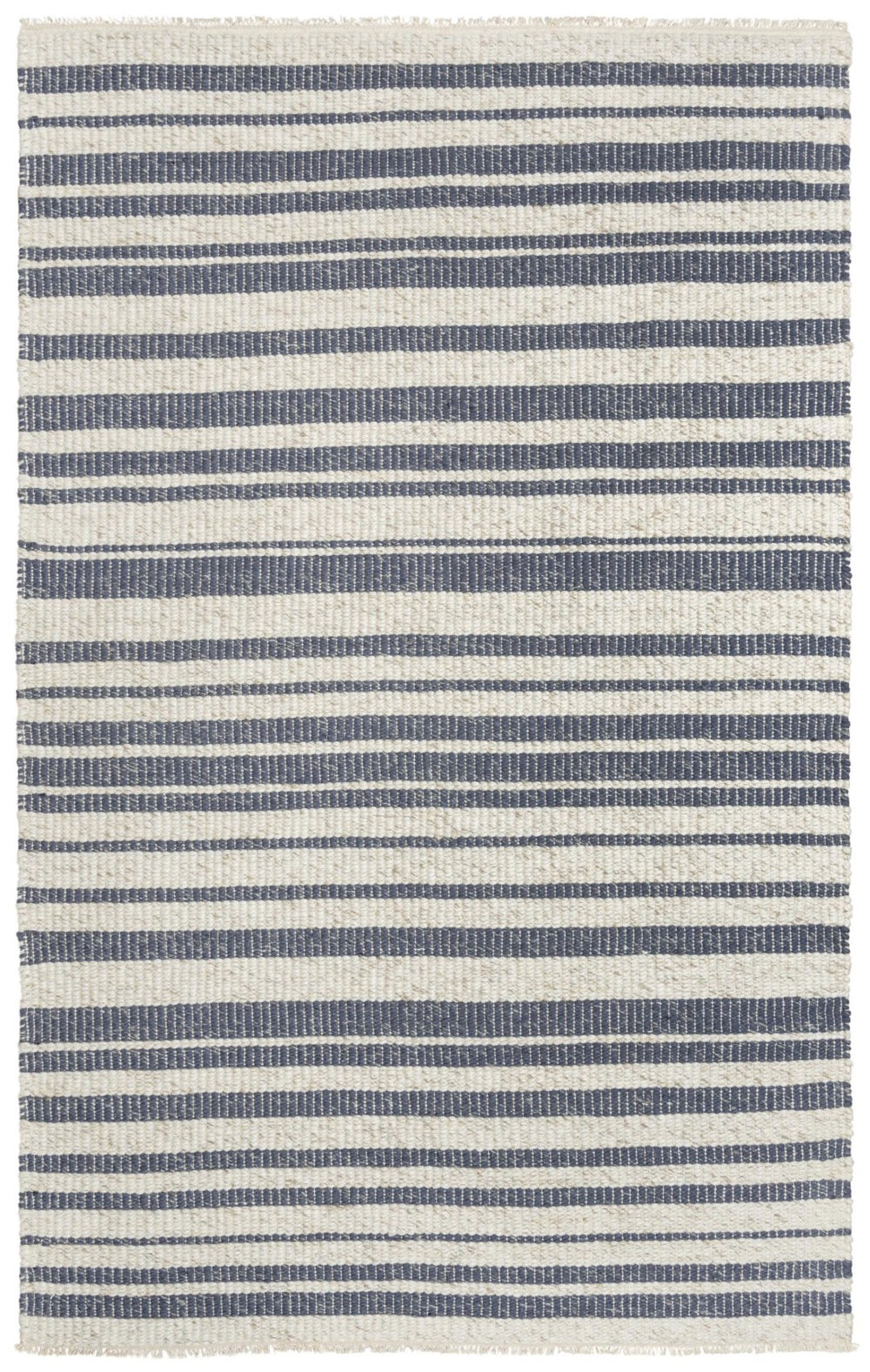 Alora Decor Sun Blue Hand-Woven Rectangle Rug In Ivory And Blue Stripes—Soft Wool-Poly Blend, Fringe Detail, Artisanal Charm 7'6" x 9'6" 00300310737097696