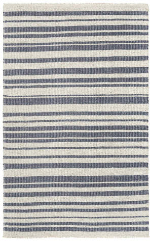 Alora Decor Sun Blue Hand-Woven Rectangle Rug In Ivory And Blue Stripes—Soft Wool-Poly Blend, Fringe Detail, Artisanal Charm 7'6" x 9'6" 00300310737097696