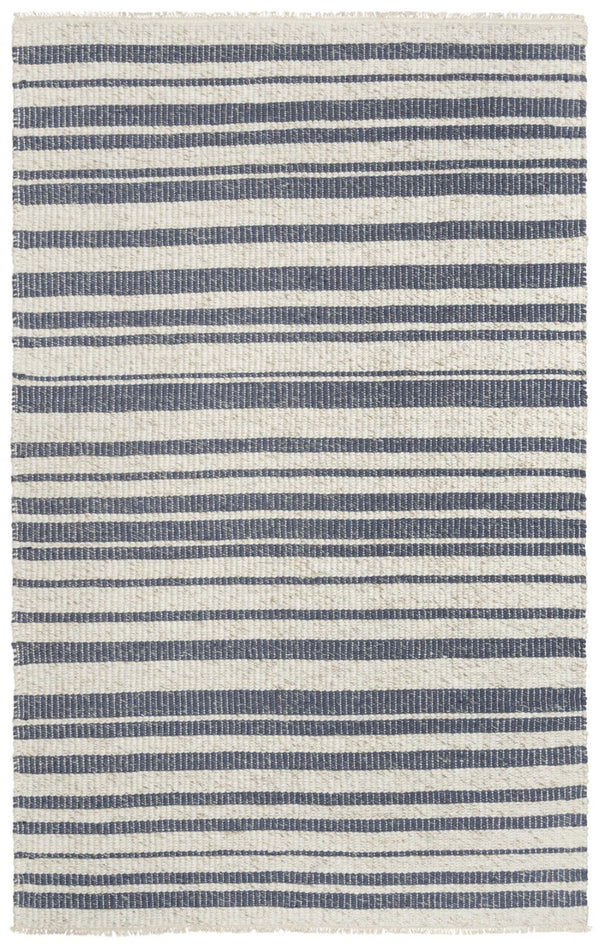 Alora Decor Sun Blue Hand-Woven Rectangle Rug In Ivory And Blue Stripes—Soft Wool-Poly Blend, Fringe Detail, Artisanal Charm 7'6" x 9'6" 00300310737097696