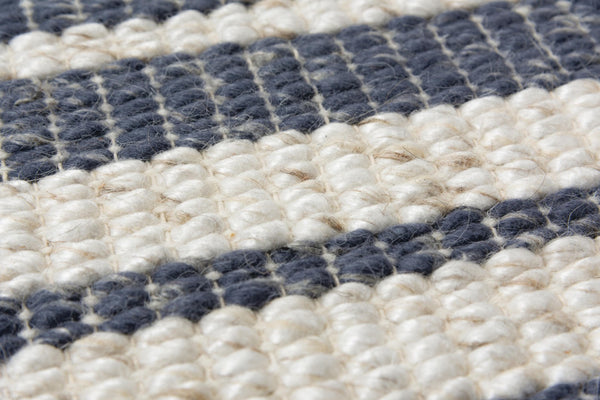 Alora Decor Sun Blue Hand-Woven Rectangle Rug In Ivory And Blue Stripes—Soft Wool-Poly Blend, Fringe Detail, Artisanal Charm 7'6" x 9'6" 00300310737097696