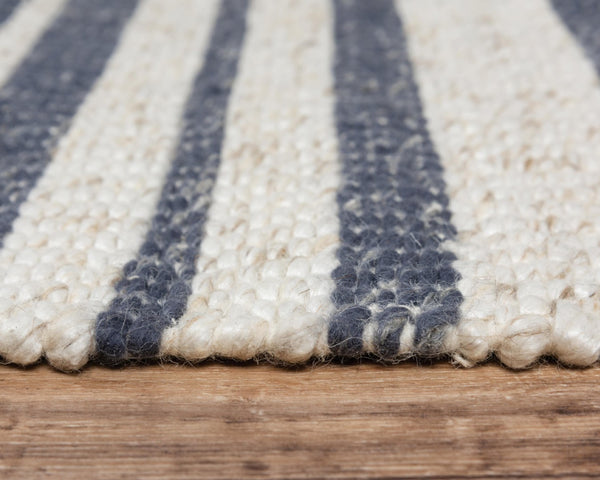 Alora Decor Sun Blue Hand-Woven Rectangle Rug In Ivory And Blue Stripes—Soft Wool-Poly Blend, Fringe Detail, Artisanal Charm 7'6" x 9'6" 00300310737097696