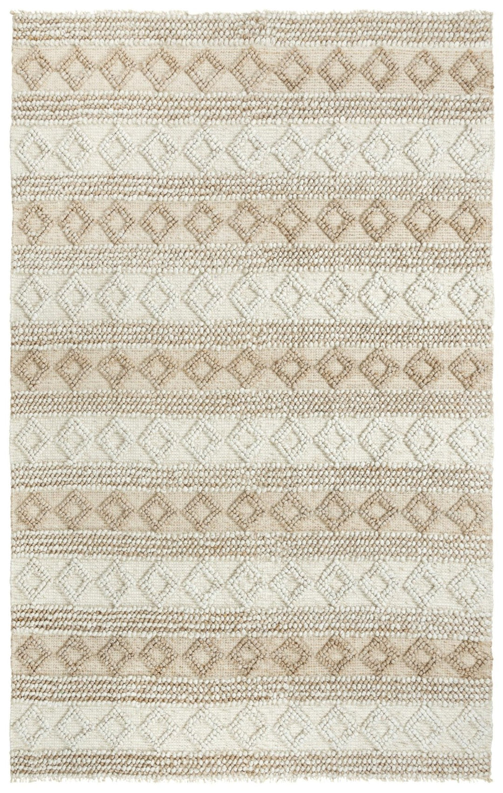 Alora Decor Sun Hand-Woven Wool Blend Rectangle Rug With Subtle Geometric Pattern, Fringe, Plush Textured Pile 5' x 7'6" 00300310800040576