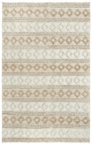 Alora Decor Sun Hand-Woven Wool Blend Rectangle Rug With Subtle Geometric Pattern, Fringe, Plush Textured Pile 5' x 7'6" 00300310800040576