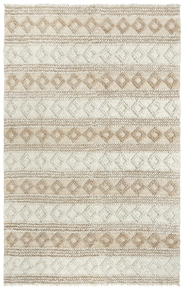 Alora Decor Sun Hand-Woven Wool Blend Rectangle Rug With Subtle Geometric Pattern, Fringe, Plush Textured Pile 5' x 7'6" 00300310800040576