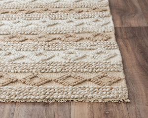 Alora Decor Sun Hand-Woven Wool Blend Rectangle Rug With Subtle Geometric Pattern, Fringe, Plush Textured Pile 5' x 7'6" 00300310800040576