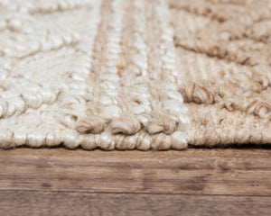 Alora Decor Sun Hand-Woven Wool Blend Rectangle Rug With Subtle Geometric Pattern, Fringe, Plush Textured Pile 5' x 7'6" 00300310800040576
