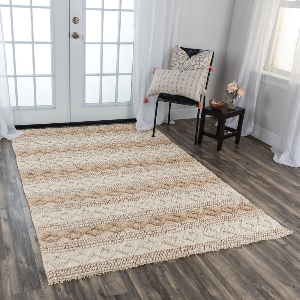 Alora Decor Sun Hand-Woven Wool Blend Rectangle Rug With Subtle Geometric Pattern, Fringe, Plush Textured Pile 5' x 7'6" 00300310800040576