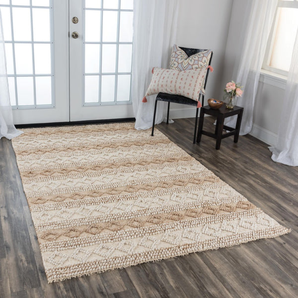 Alora Decor Sun Hand-Woven Wool Blend Rectangle Rug With Subtle Geometric Pattern, Fringe, Plush Textured Pile 5' x 7'6" 00300310800040576