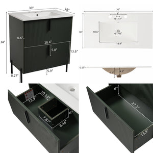 English Elm Christopher Knight Home® - 30" Fluted Bathroom Vanity With Ceramic Sink, Soft-Close Drawers & Elevated Legs For Modern Style N817P295761G
