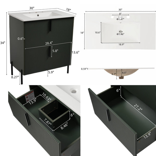 English Elm Christopher Knight Home® - 30" Fluted Bathroom Vanity With Ceramic Sink, Soft-Close Drawers & Elevated Legs For Modern Style N817P295761G