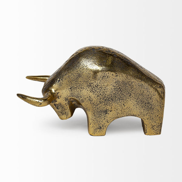 Mercana Tauro Raging Bull Sculpture in Rustic Gold Finish - Striking Modern Accent for Home Decor Gold Cast Aluminum |5H 68409