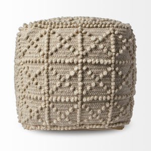 Mercana Leroy Square Cream Wool Pouf – Handwoven Textured Accent for Cozy Modern Living Spaces and Decor 68390