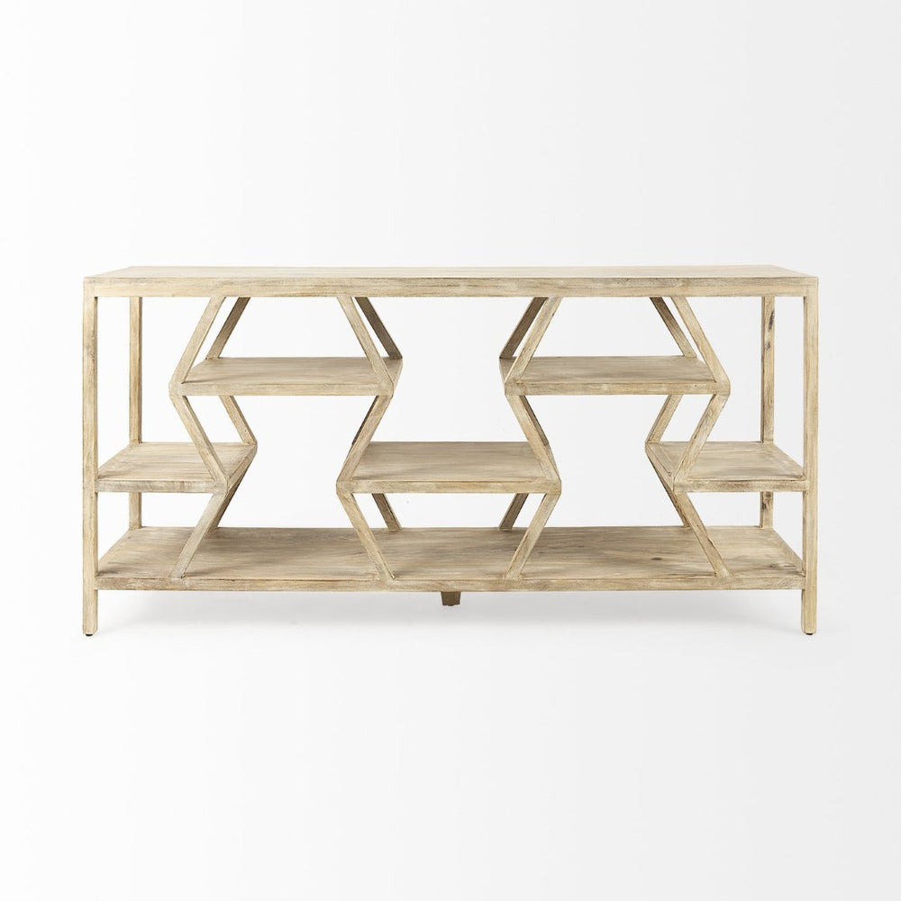 Mercana Dayton Console Table - Multi-Level Geometric Design, Solid Wood Construction for Stylish Storage & Display 68501