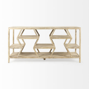 Mercana Dayton Console Table - Multi-Level Geometric Design, Solid Wood Construction for Stylish Storage & Display 68501