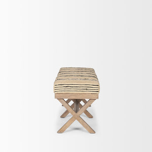 Mercana Solis II Cushioned Woven Leather Accent Bench - Elegant Solid Wood Base for Stylish Home Décor Beige/Black Fabric | Brown Wood 68460