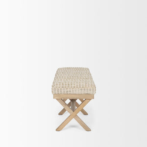 Mercana Solis II Cushioned Woven Leather Accent Bench - Elegant Solid Wood Base for Stylish Home Décor Beige Fabric | Brown Wood 68459