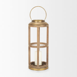 Mercana Andy I Tall Cylindrical Lantern – Rustic Farmhouse Candle Holder with Antique Brass Accents Natural Wood | 26H 68442