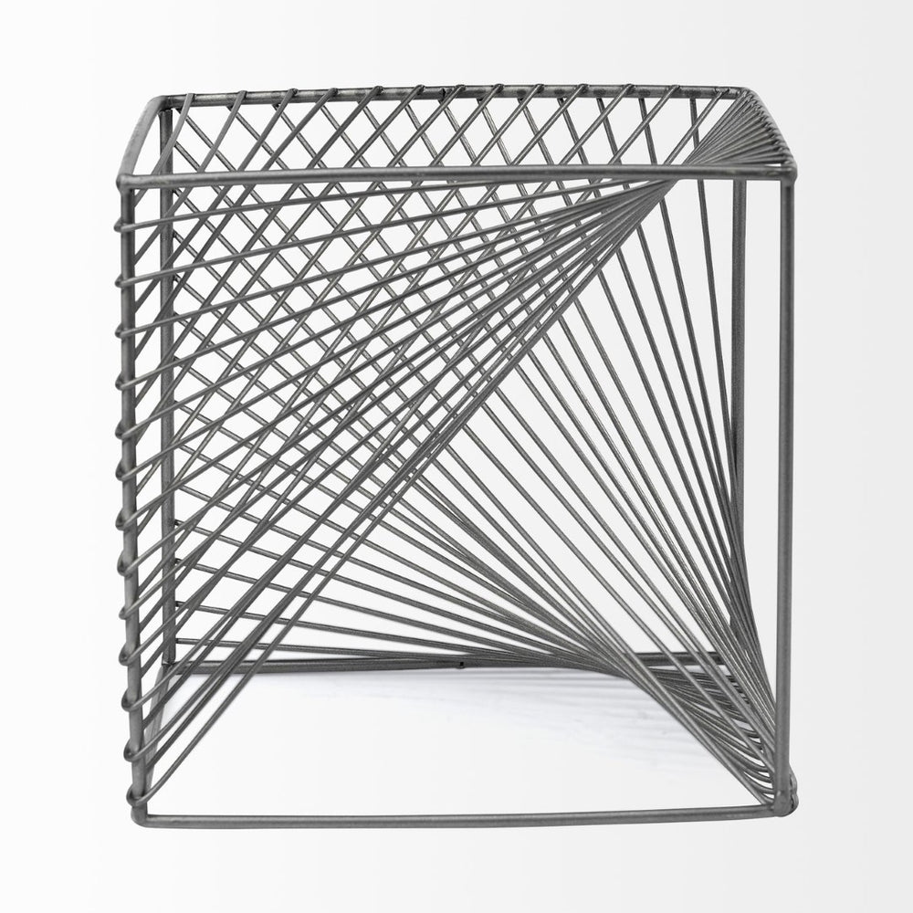 Mercana Rochon Decorative Cube Accent - Industrial-Chic Hollow Metal Design for Modern Home & Office Decor Gray Metal | 8H 68535
