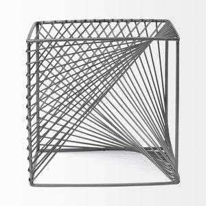 Mercana Rochon Decorative Cube Accent - Industrial-Chic Hollow Metal Design for Modern Home & Office Decor Gray Metal | 8H 68535
