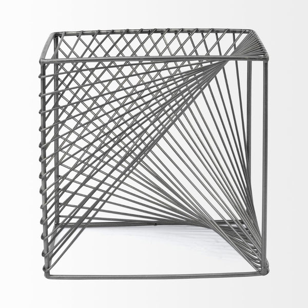 Mercana Rochon Decorative Cube Accent - Industrial-Chic Hollow Metal Design for Modern Home & Office Decor Gray Metal | 8H 68535