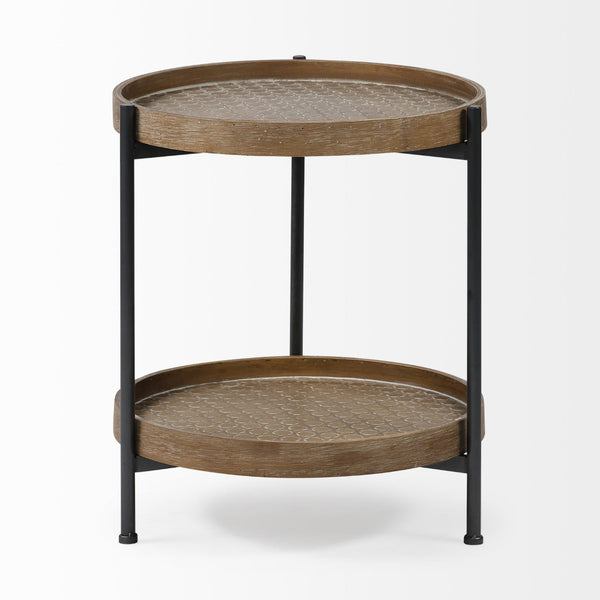 Mercana Kade 16.9" Round Tray-Style End Table with Solid Mango Top and Open Frame for Modern Living Spaces 68544