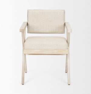 Mercana Topanga Dining Chair - Elegant Solid Back Design with Plush Upholstery for Coastal and Modern Spaces Cream Fabric | Blonde Wood 68505