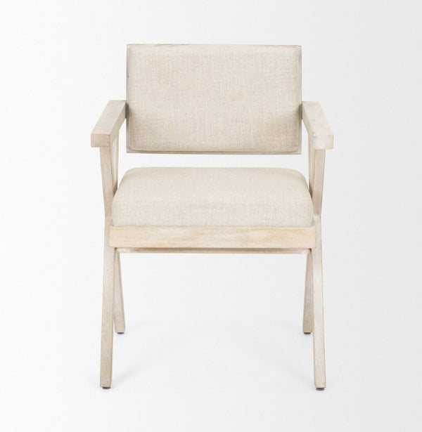 Mercana Topanga Dining Chair - Elegant Solid Back Design with Plush Upholstery for Coastal and Modern Spaces Cream Fabric | Blonde Wood 68505