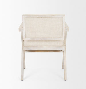 Mercana Topanga Dining Chair - Elegant Solid Back Design with Plush Upholstery for Coastal and Modern Spaces Cream Fabric | Blonde Wood 68505