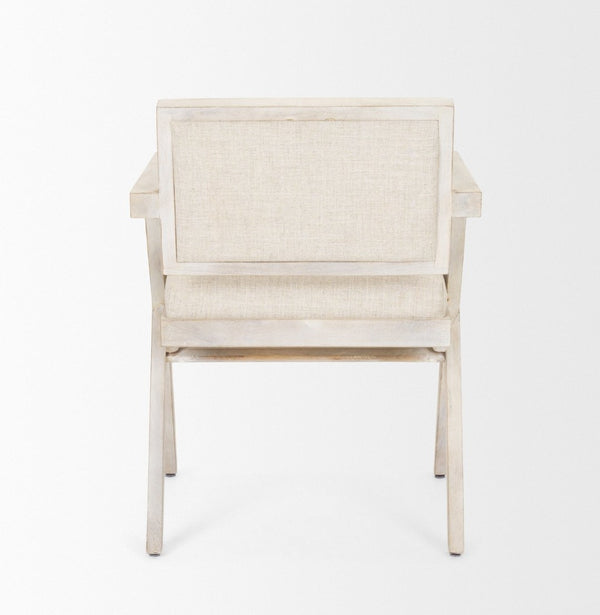 Mercana Topanga Dining Chair - Elegant Solid Back Design with Plush Upholstery for Coastal and Modern Spaces Cream Fabric | Blonde Wood 68505