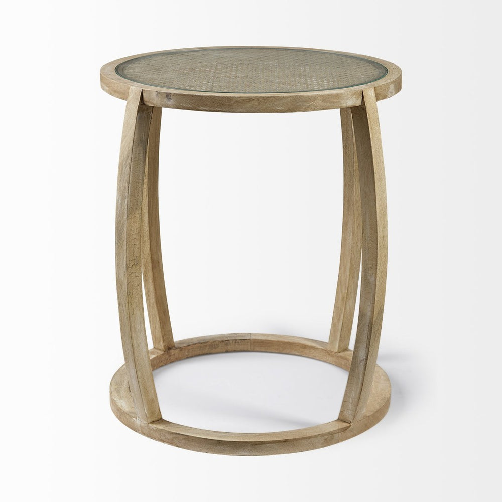 Mercana Hubbard Accent Table with Cane Weave Design - Mid-Century Modern Coastal Style for Any Room 68502