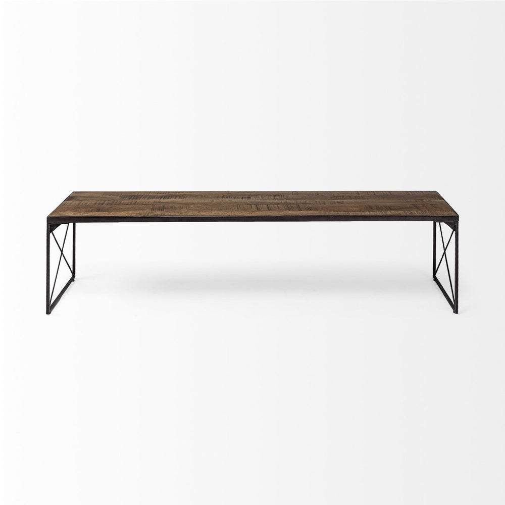 Mercana Trestman III Versatile Accent Bench with Polished Mango Top and Sturdy Industrial Base, 66" Long 68586