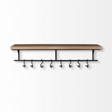 Mercana Schutt 36L Wall Mounted Wooden Shelf w/ 8 Hooks for Coats, Hats 68493