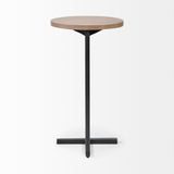 Mercana Ballatine 15L x 15W x 27H Brown Wood Round Top w/ Black Metal Base Accent Table 68486