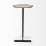 Mercana Ballatine 15L x 15W x 27H Brown Wood Round Top w/ Black Metal Base Accent Table 68486