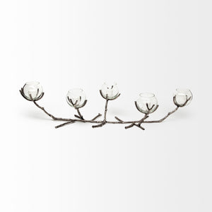 Mercana Vine Distressed Metal Candle Holder with Creeper Design – Elegant Centerpiece for Any Occasion Silver Metal 68415
