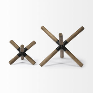 Mercana Stuhrling Jack-Shaped Accent Decor - Rustic Coastal Charm with Whitewashed Finish & Metal Detail Brown Wood | 6H 68641