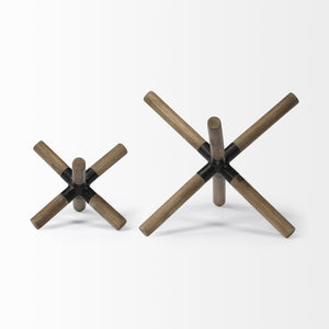 Mercana Stuhrling Jack-Shaped Accent Decor - Rustic Coastal Charm with Whitewashed Finish & Metal Detail Brown Wood | 5H 68640