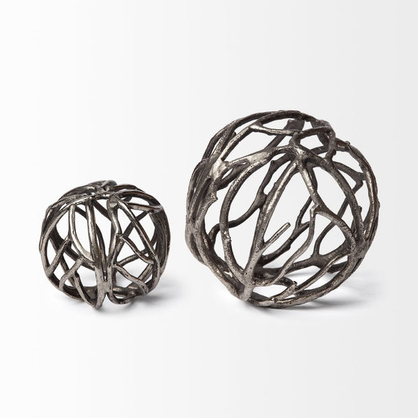 Mercana Sphaira Decorative Orb - Rustic Silver Cast Aluminum Tree Branch Design for Modern Home Accents Silver Cast Aluminum | 7H 68412