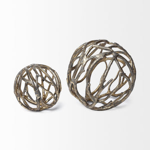 Mercana Sphaira Decorative Orb - Rustic Silver Cast Aluminum Tree Branch Design for Modern Home Accents Gold Cast Aluminum | 7H 68414