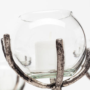 Mercana Vine Distressed Metal Candle Holder with Creeper Design – Elegant Centerpiece for Any Occasion Silver Metal 68415