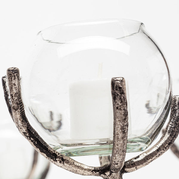 Mercana Vine Distressed Metal Candle Holder with Creeper Design – Elegant Centerpiece for Any Occasion Silver Metal 68415