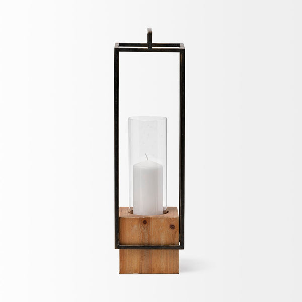 Mercana Orionis Elegant Wood and Metal Lantern Candle Holder for Stylish Ambient Lighting in Any Space Black Metal | Brown Wood | 24H 68652