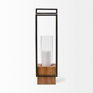Mercana Orionis Elegant Wood and Metal Lantern Candle Holder for Stylish Ambient Lighting in Any Space Black Metal | Brown Wood | 24H 68652