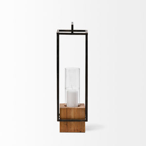 Mercana Orionis Elegant Wood and Metal Lantern Candle Holder for Stylish Ambient Lighting in Any Space Black Metal | Brown Wood | 21H 68651