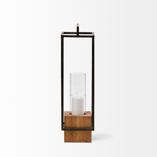 Mercana Orionis Elegant Wood and Metal Lantern Candle Holder for Stylish Ambient Lighting in Any Space Black Metal | Brown Wood | 21H 68651