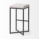 Mercana Frodo 29.75" Seat Height White Fabric Seat Black Metal Base Stool White Fabric | Black Metal | Bar Metal 68445