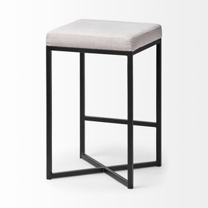 Mercana Frodo Modern Industrial Stool with Cream Cushioned Seat and Durable Iron Frame for Comfort White Fabric | Black Metal | Counter 68444